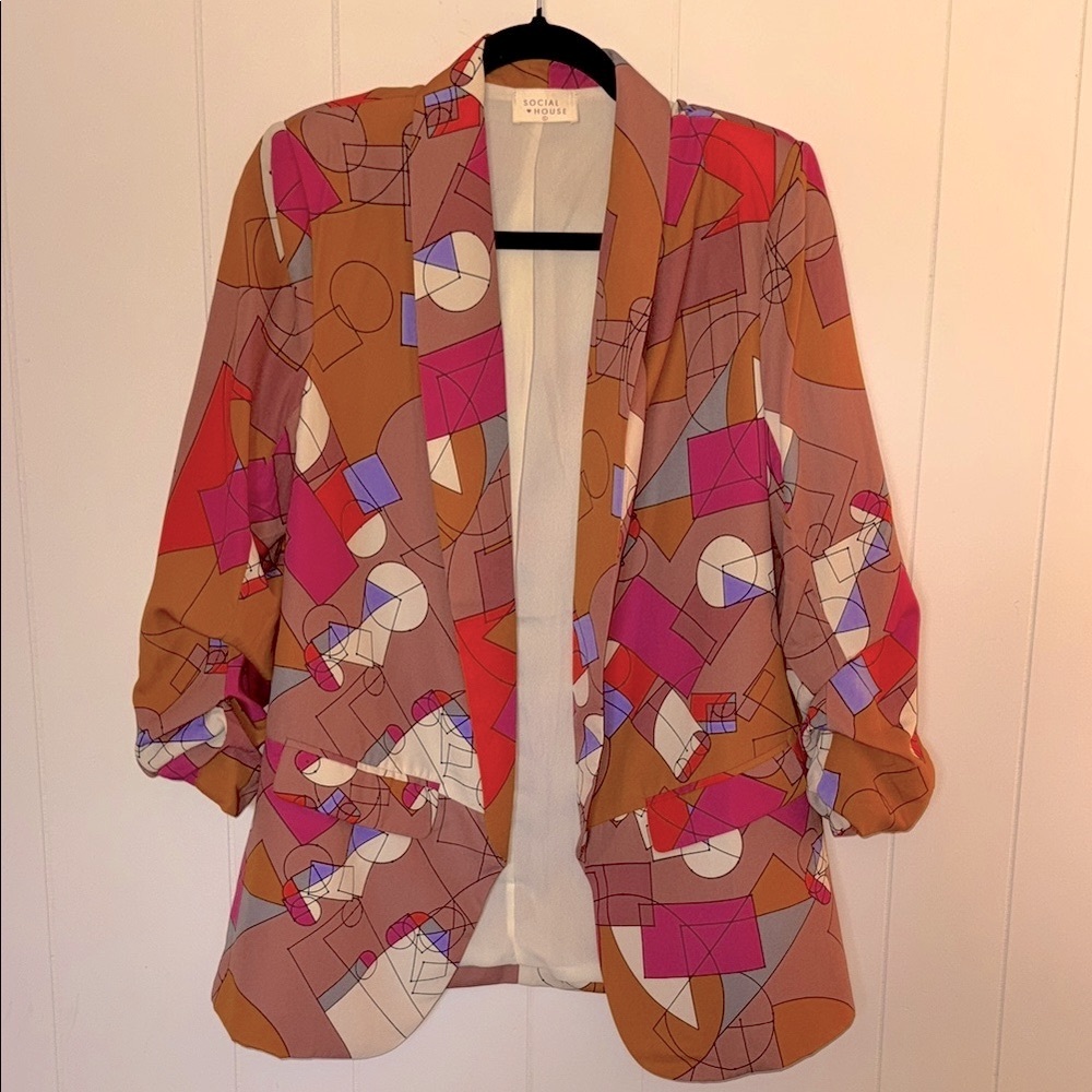 Social House Geometric Design Artistic Abstract Blazer Size L